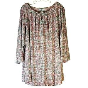 Liz Claiborne Woman Sz 3X Fairy Multicolor Pleated Key Hole Neckline Blouse